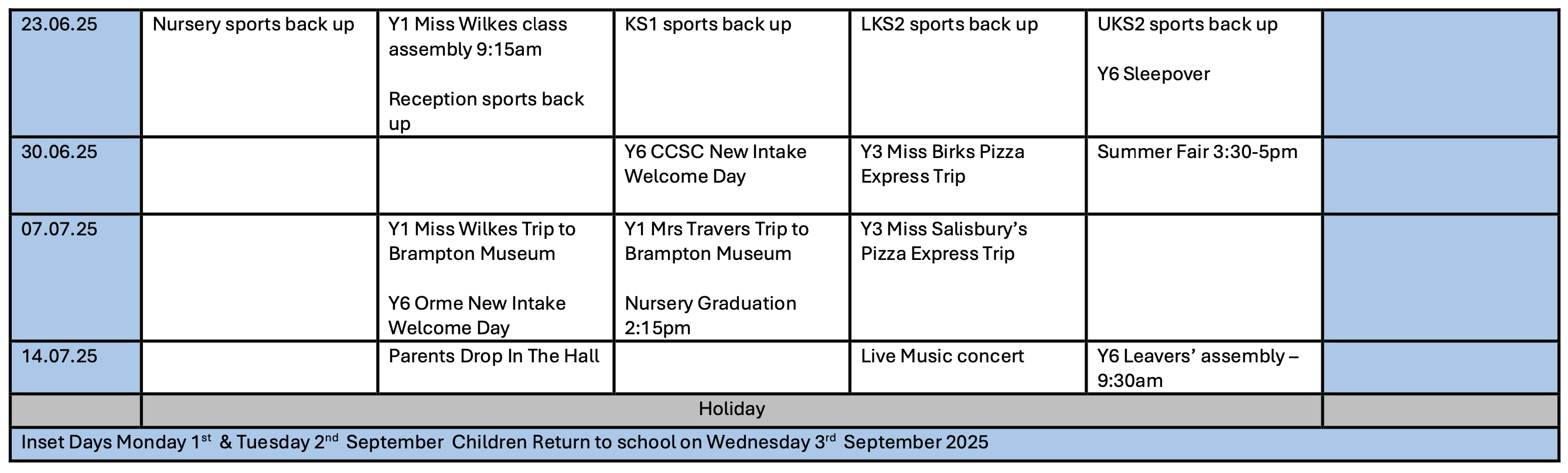 Summer Calendar b